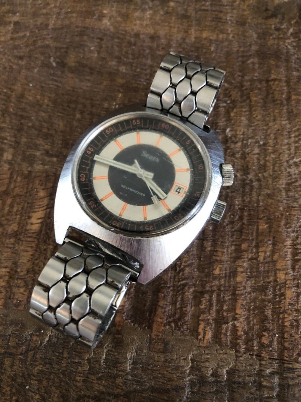 Vintage Sears Brand Swiss Made Watch for Men, Self Winding, Silver Toned - Picture 10 of 12
